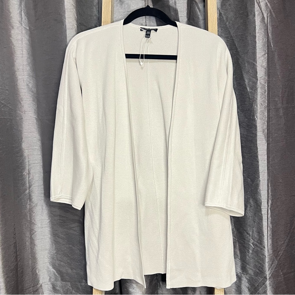 Eileen fisher silk organic cotton lightweight shaped knit open front cardigan PM
